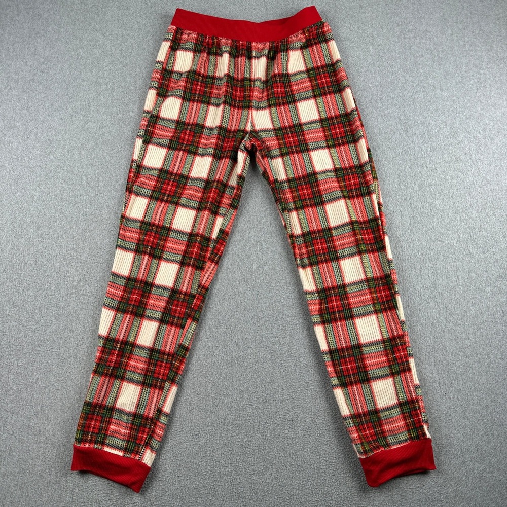 Eddie Bauer Pajama Pants Kids L 14/16 Red Plaid Waffle Knit Thermal PJ Bottoms